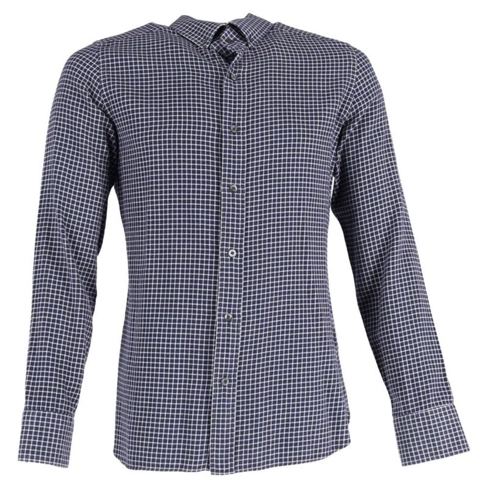 Tom Ford Check Shirt in Navy Blue Cotton
